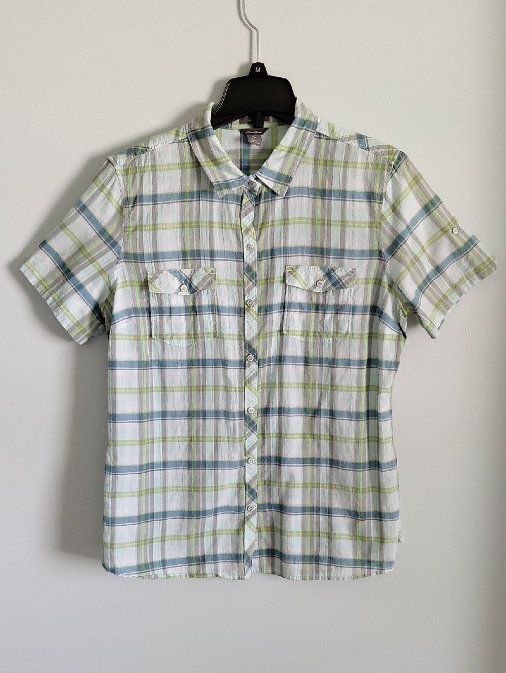 Eddie Bauer Short Sleeve Plaid Shaped Fit Button Up Shirt Outdoor Gorpcore